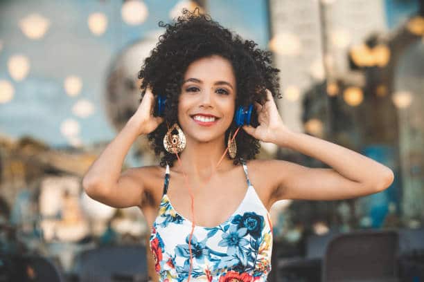 Beautiful teenage girl wearing a hoop earring